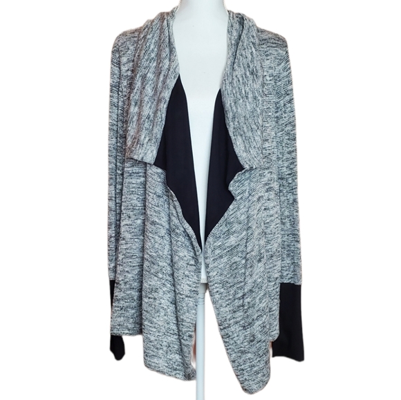 One World Gray Black Marled Long Sleeve Open Front Flowy Heavy Cardigan - Picture 1 of 8